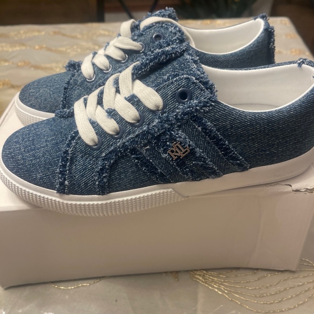 Ralph Lauren Blue Denim Sneakers with White Laces